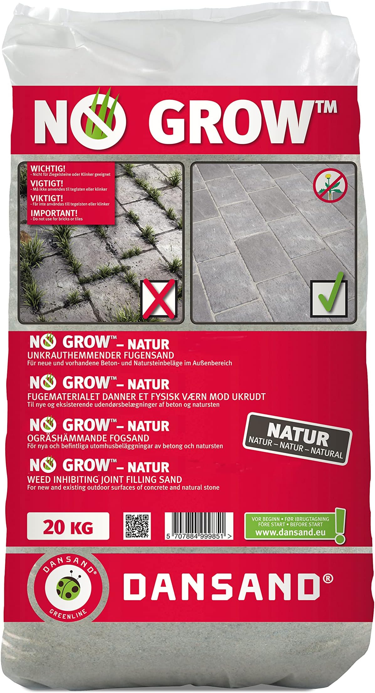 Dansand No Grow 20kg Easy Fix Brush in Jointing Paving Sand | Sand for Patio, Block Paving Sand, Suitable for All Paving Types - Beige