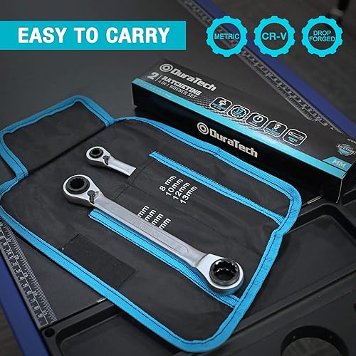 Miniatura 7 de DURATCH - Juego de llaves de trinquete reversibles 4 en 1, métricas, 2 piezas, 8, 10, 12, 13 y 14, 15, 17, 0.748 in, acero CR-V, cromado mate, con