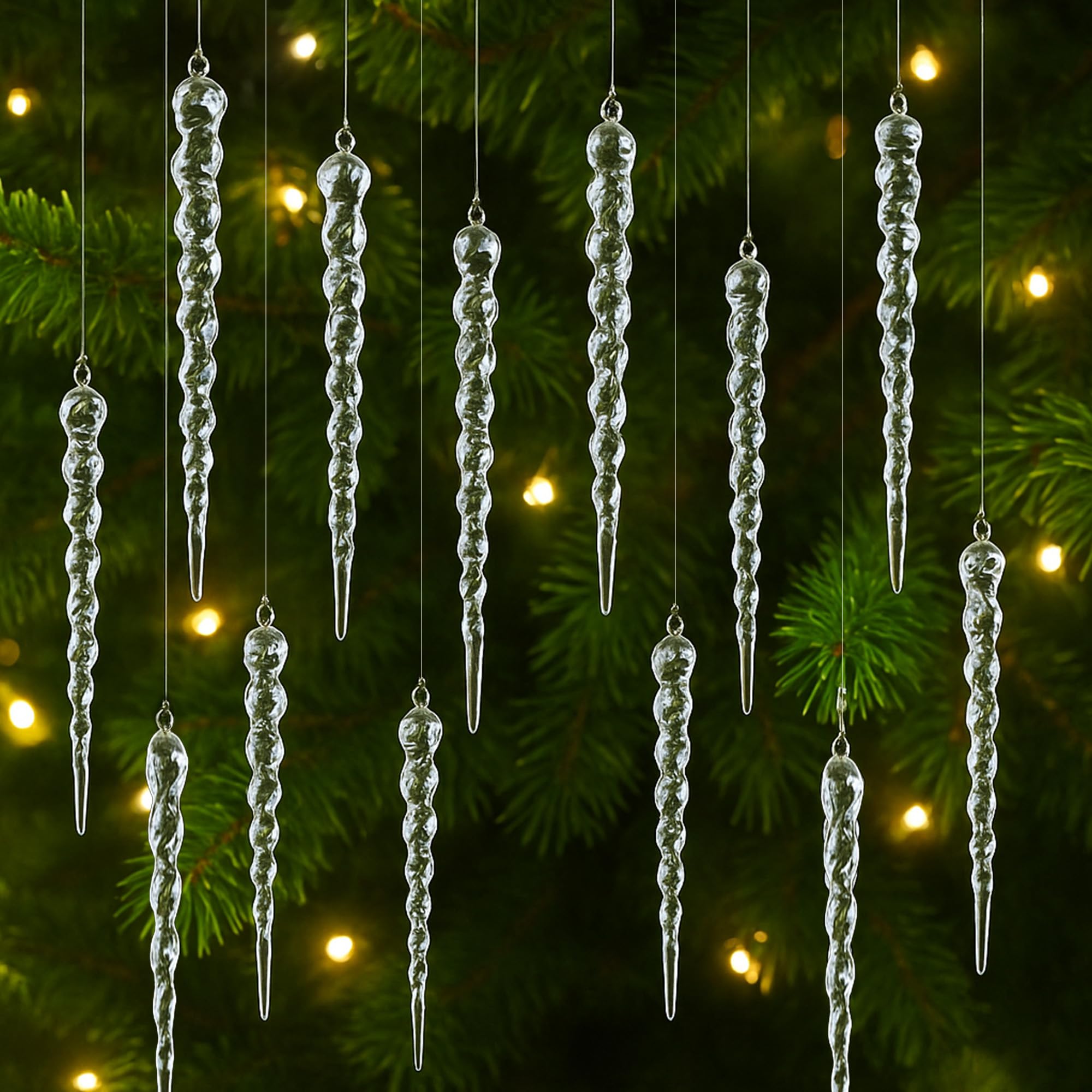 Festive Fix Clear 10Pcs Glitter Icicle Christmas Tree Decorations – 12Cm Droplet Baubles Set, Crystal-Style Icicles For Xmas Trees, Elegant Hanging Ornaments For Indoor Christmas Décor