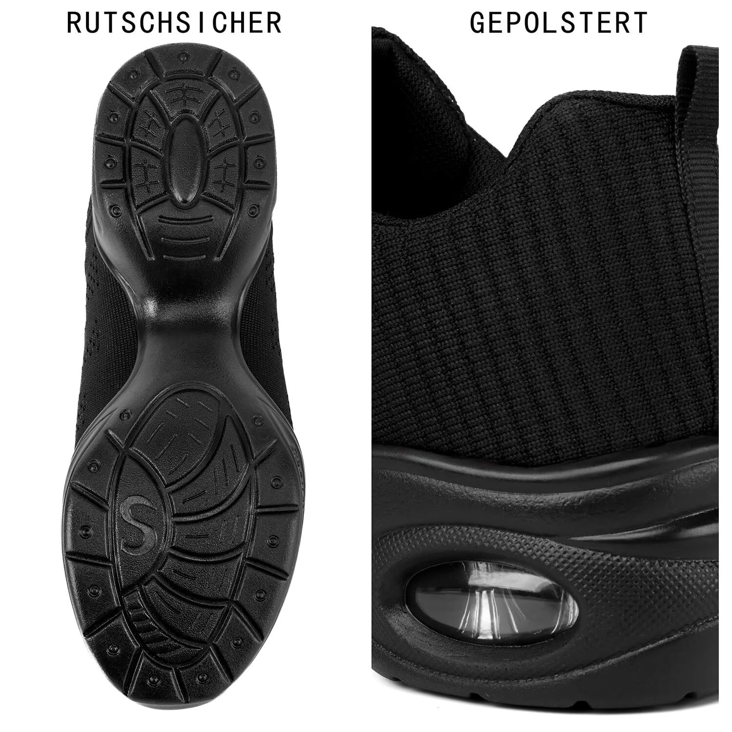 Schwarz Tanzsneaker Damen Atmungsaktiv Tanzschuhe Dance Sneaker mit Luftkissen