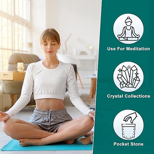 Miniatura 7 de Crocon Piedras ovaladas de palmera multifluorita para masaje de bolsillo para equilibrio natural de chakras piedras curativas de reiki y cristales