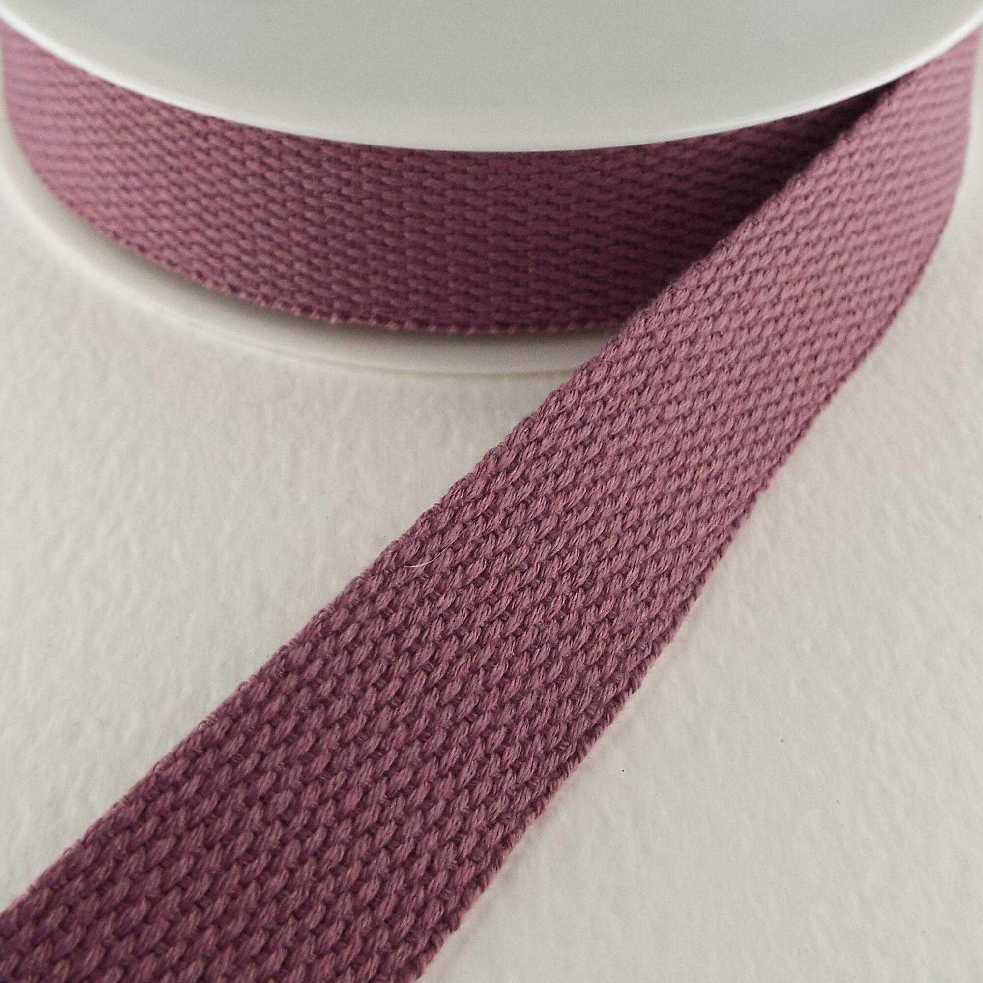 Cotton Mix Webbing 25mm Wide Bag Strap Handle Lanyard Fabric Belt 34 Colour 771D, 055 Dark Rose Mauve, 4 Metres