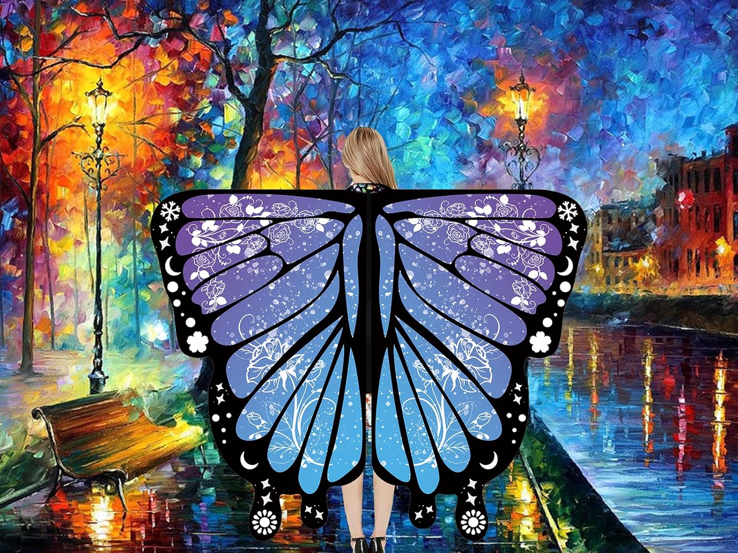 Miniatura 4 de RHAPHONY Alas de mariposa para mujer, disfraz de mariposa para adultos, accesorios de disfraz de Halloween, alas de hadas para fiestas, máscaras de