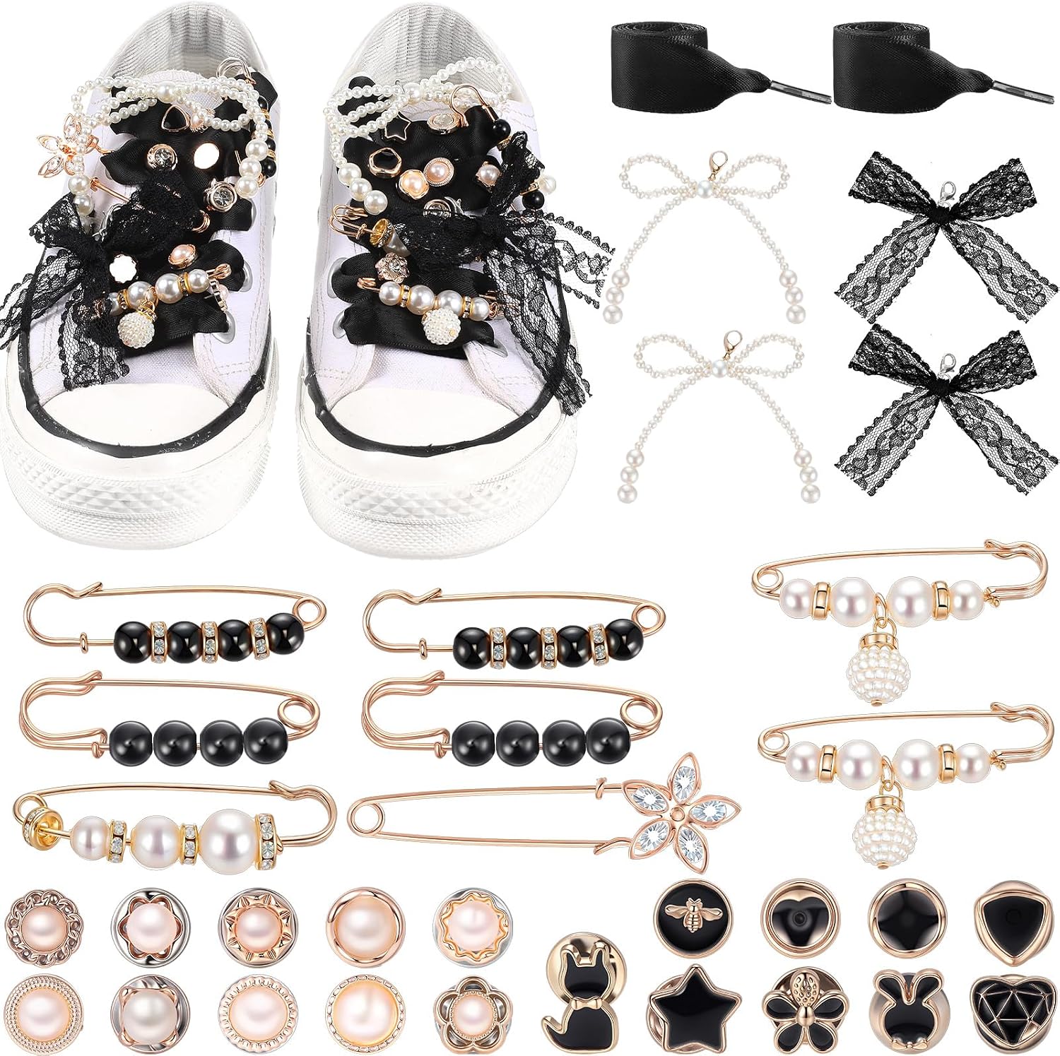 Shoe Charms for Sneakers Shoelace Contain Bows Clips Pins Jewelry DIY Decor Charms for Women Shoes Bag Hat Jewelry