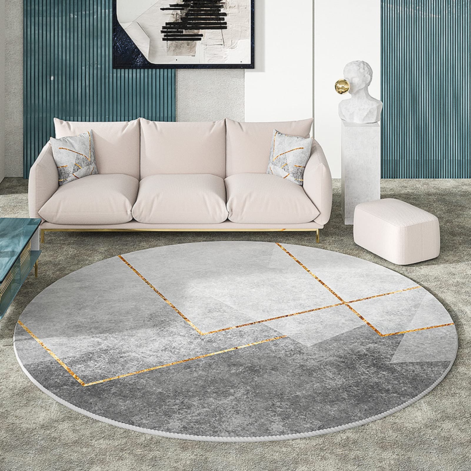 Tapis rond pour salon de style nordique moderne amortissant pour table basse 100cm