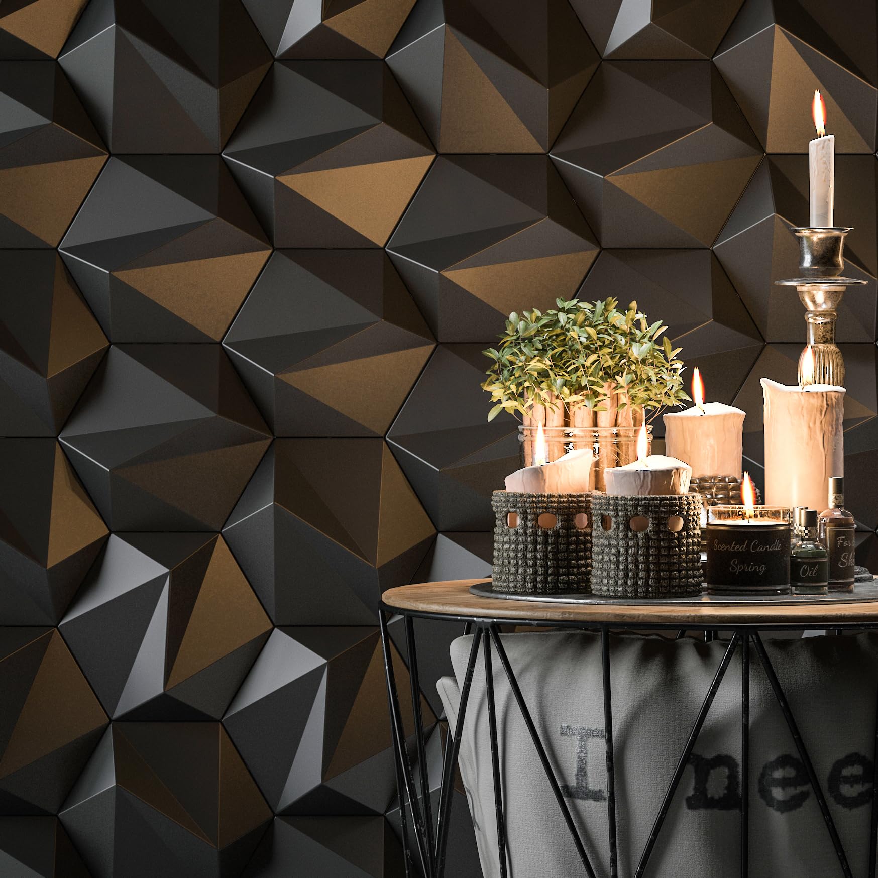 54 paneles de pared 3D, diseño Zeta, forma de pirámide hexagonal (1m²), Blanco