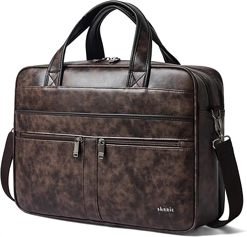 Shrrie Bolsa de mensajero de cuero para hombres y mujeres, bolsa para laptop de 16 pulgadas, resistente al agua