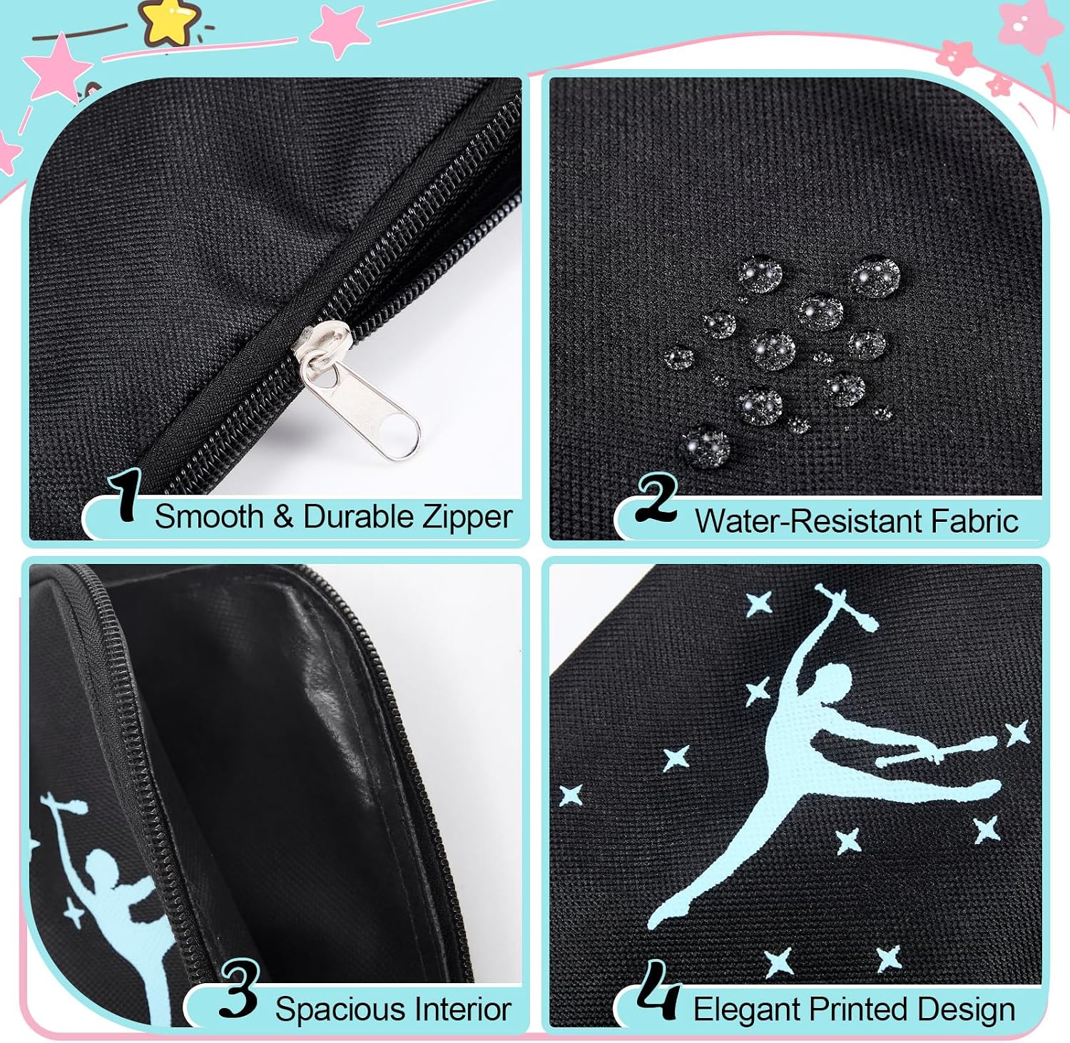 SATINIOR 19 x 4.7 Inch Rhythmic Gymnastics Baton Bag for Protection Black Baton Case, Lightweight Zippered Protection Sleeve