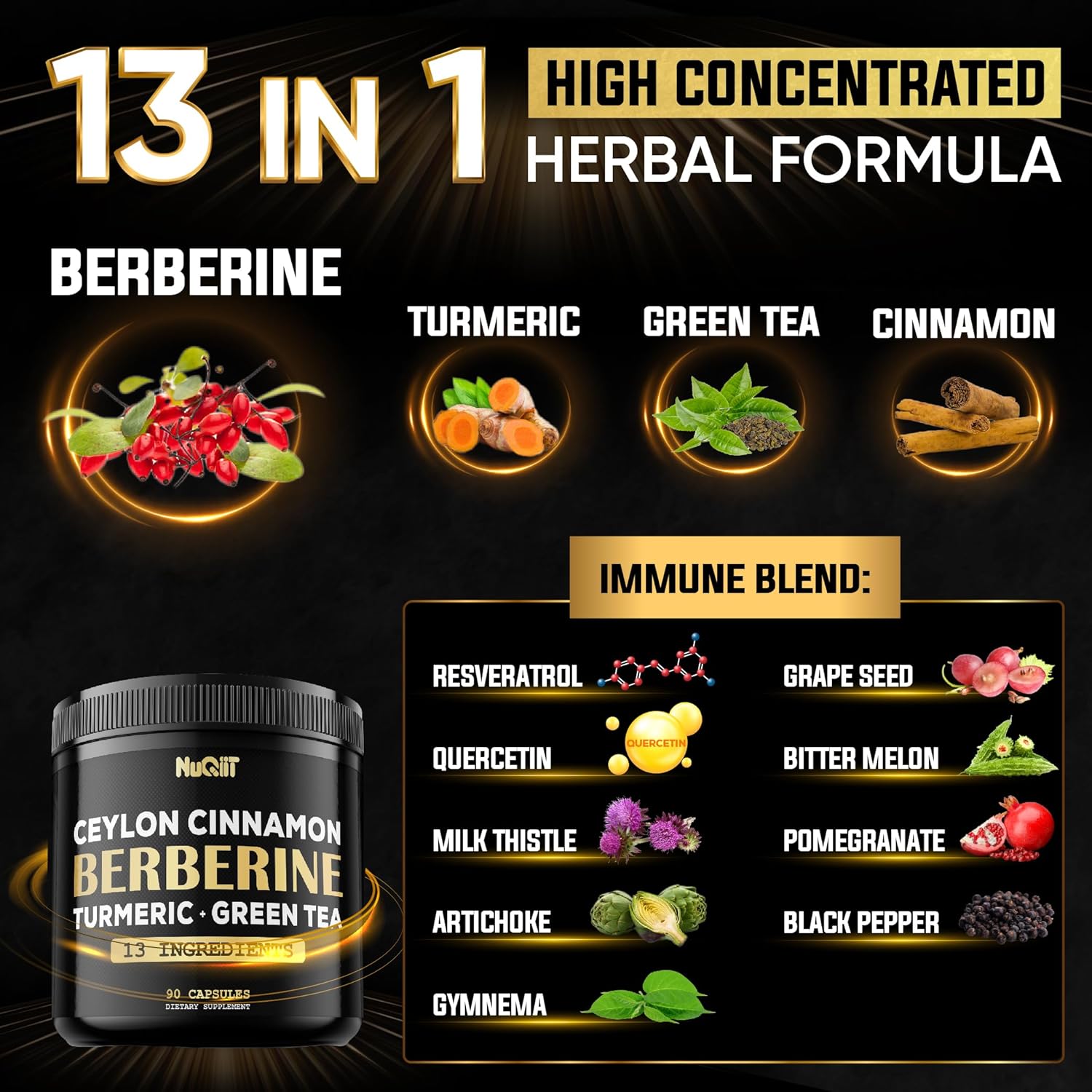 Berberine Supplement. Added Turmeric Curcumin, Green Tea & More - Support Heart Health, Body Management & Immune System - 90 Capsules for 3 Month Supply - Image 8