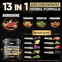 Vista 8 de Berberine Supplement. Added Turmeric Curcumin, Green Tea & More - Support Heart Health, Body Management & Immune System - 90 Capsules for 3 Month