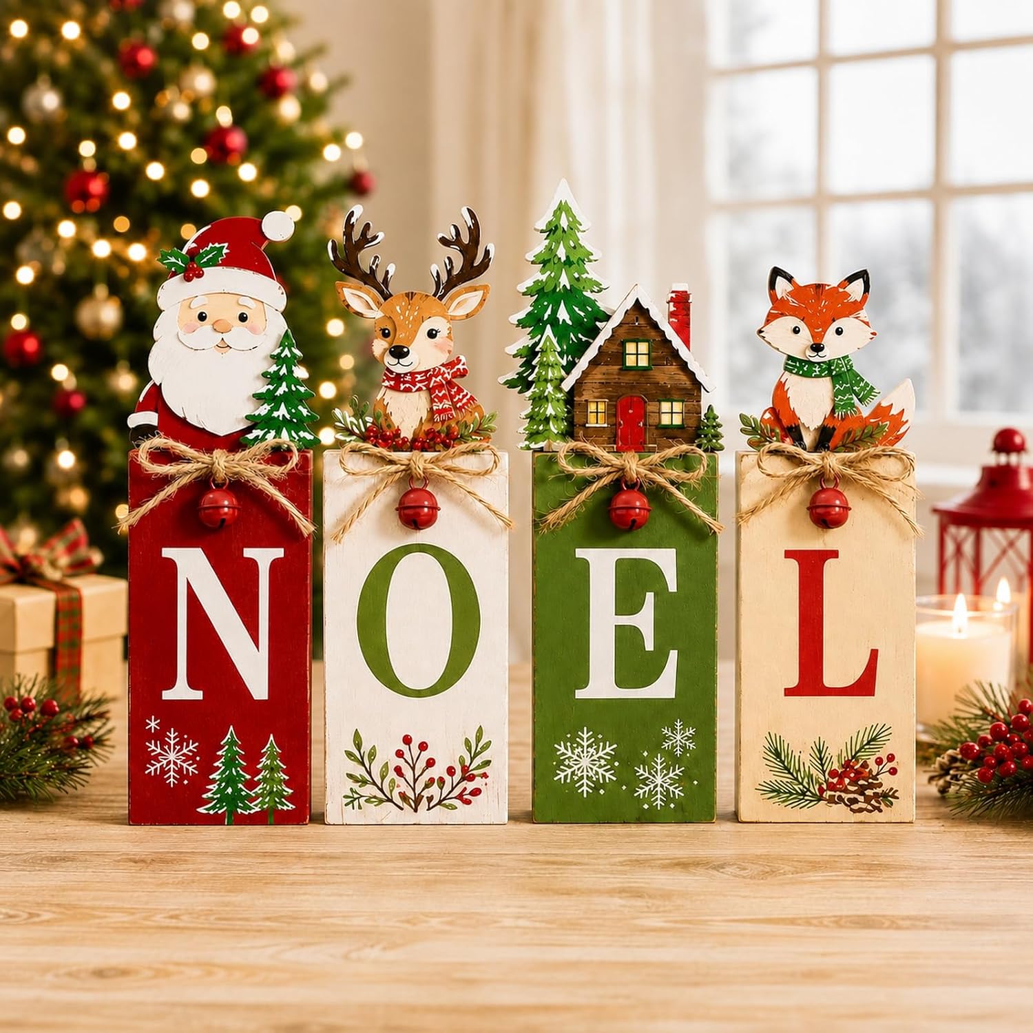 Wooden Christmas Decorations Indoor, Christmas Table Decorations, Noel Set