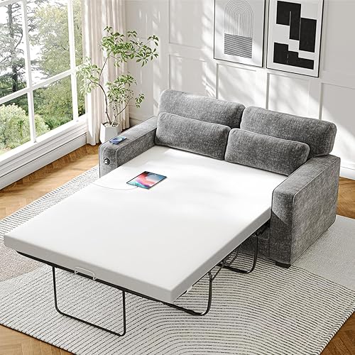 Miniatura 2 de Marsail Sofá cama extraíble, sofá cama tamaño matrimonial con colchón de espuma viscoelástica, 2 fundas de carga USB y extraíbles, sofá biplaza para