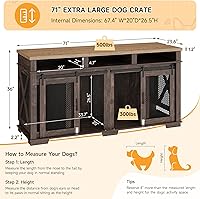 Vista 2 de Mueble de jaula para perros de 71 pulgadas para 2 perros, perrera con 3 cajones de almacenamiento y divisor extraíble, jaula doble extragrande