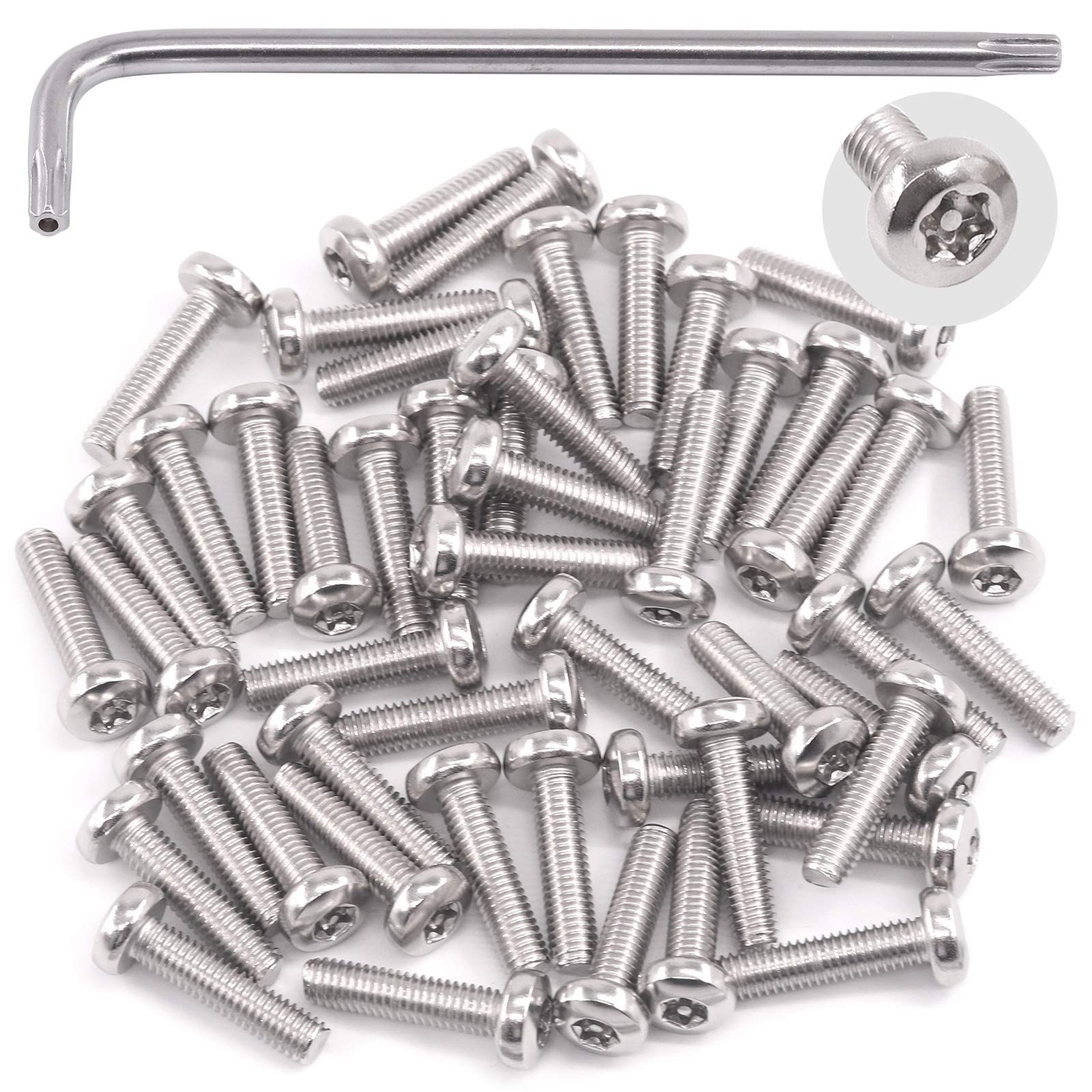 Hilitchi M6 Button Head Torx Security Screws Stainless Steel Tamper Proof Screws w T30 Bit (M6x25-50PCS), Silver