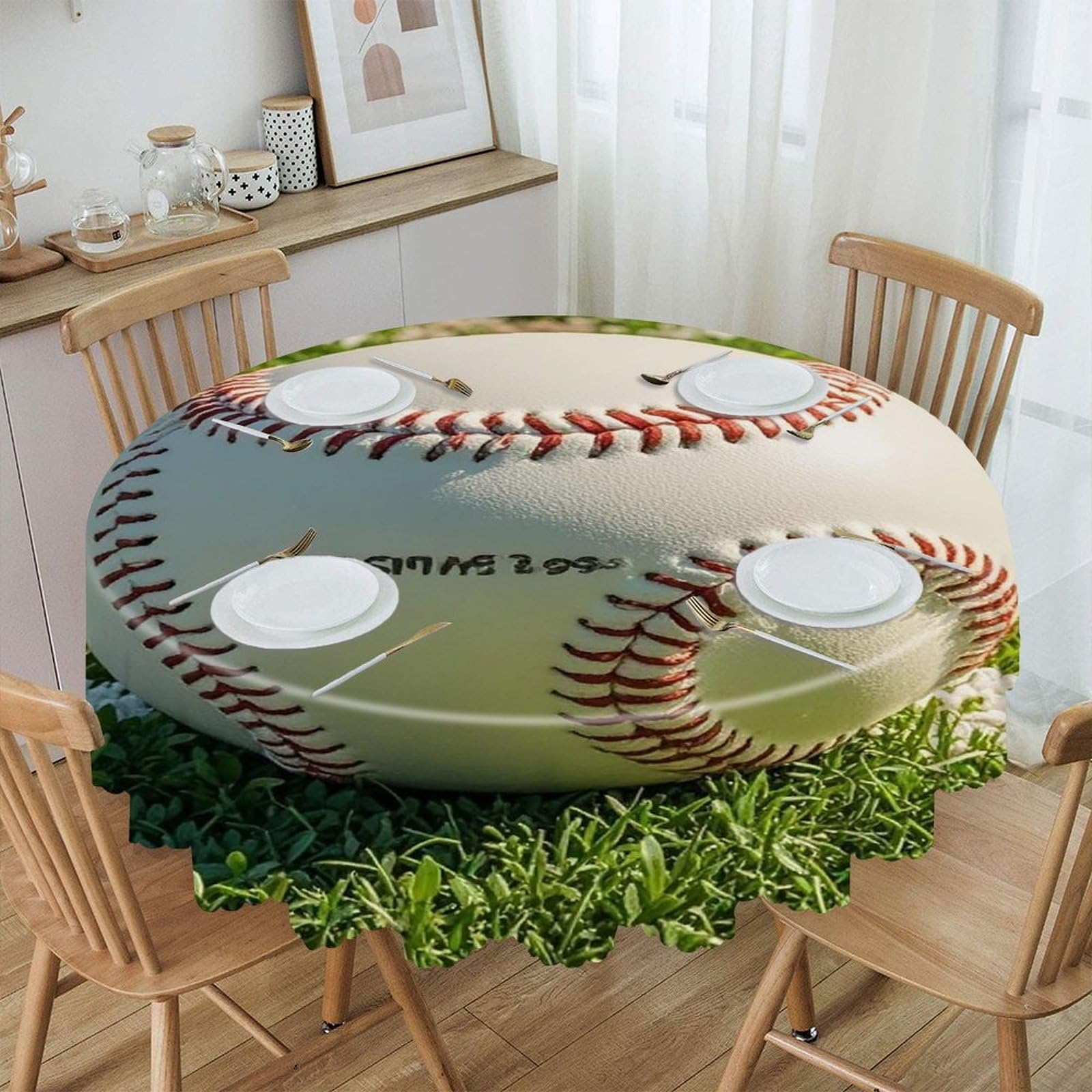 FekiLoot Green Baseball Field Backdrop Round Tablecloth 60 Inch Waterproof Heavy Duty Table Cloth Spillproof Washable Table Cover Wrinkle Resistant Tablecloths Decorative Table Cloths
