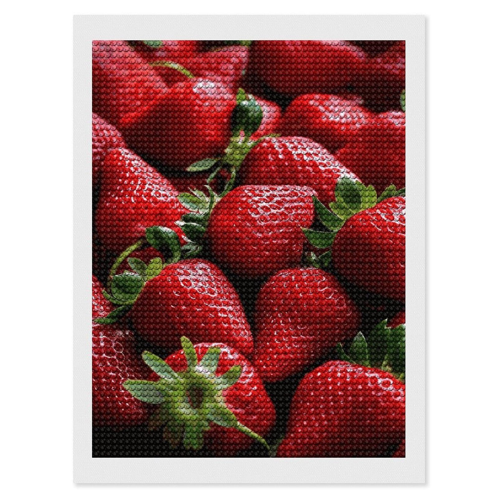 Fresh Strawberries Diamond Art Kits for Adults, DIY 5D Diamonds Painting Kits for Beginner, Round Full Drill Diamond Dots Painting, Diamonds Pictures Gem Art and Crafts Wall Decor 12"x16"