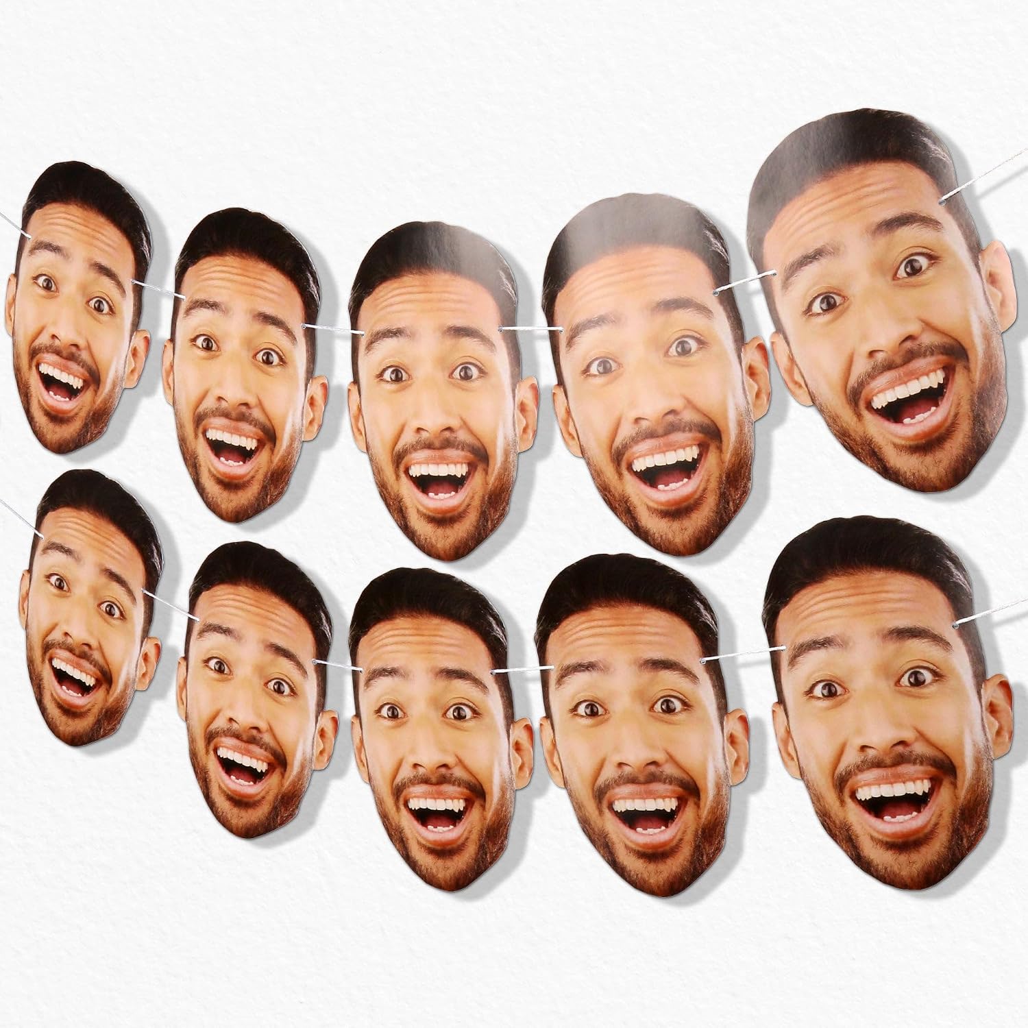 Big Dot of Happiness Custom Photo Fun Face Garland Banner, Personalized Face Cut Out Birthday Banner, Party Decor for Retirement, Graduation, Custom Face Banner, 30 Feet of Cord, 10 Face Cut Outs