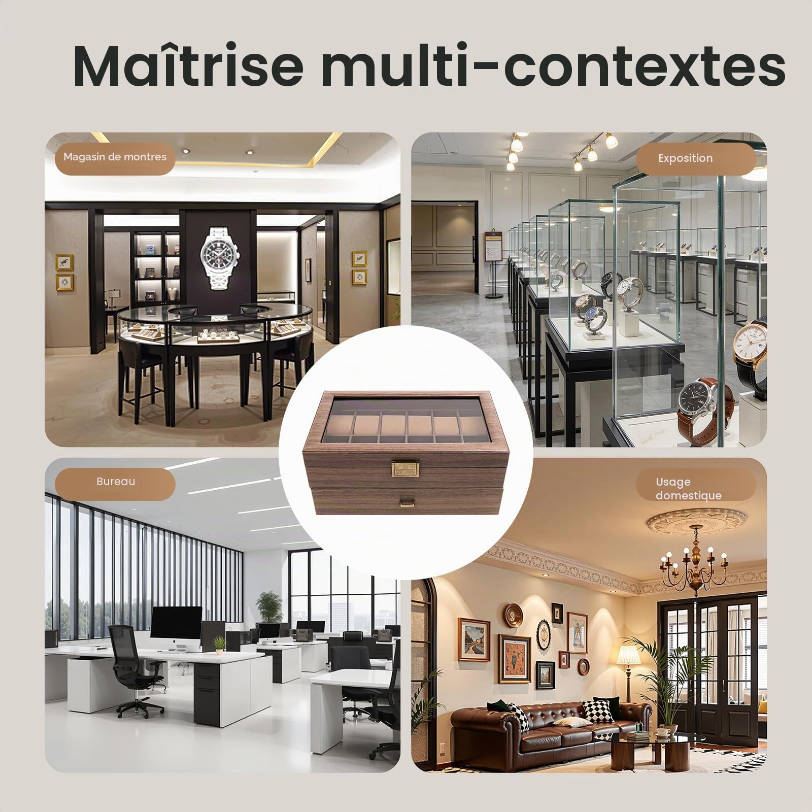 Boite a Montre 24 Compartiments Coffret Montre Rangement Vitrine