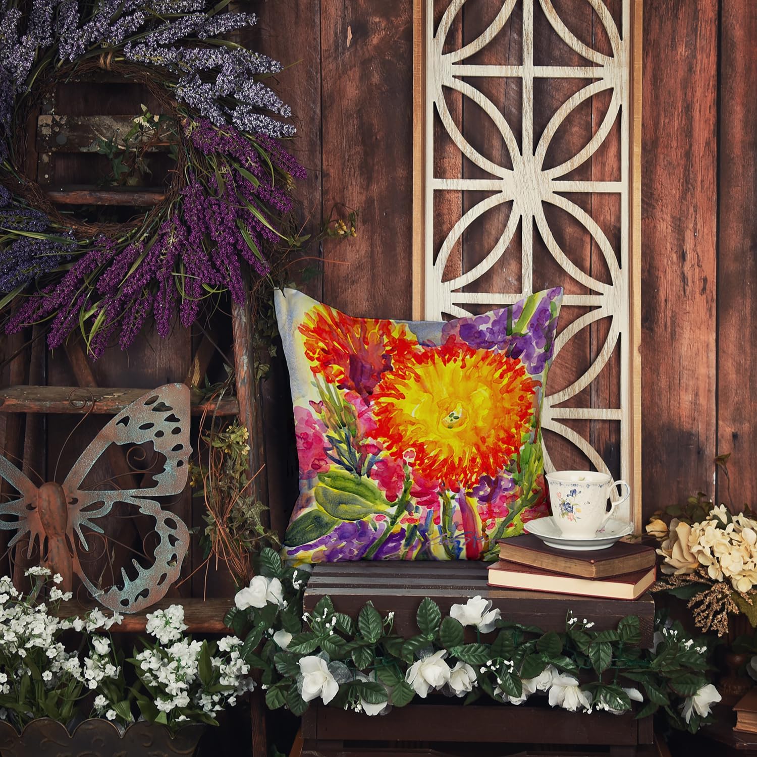 Caroline's Treasures 6077PW1414 Flower - Aster Fabric Decorative Pillow Machine Washable, Indoor Outdoor Decorative Pillow for Couch, Bed or Patio, 14Hx14W