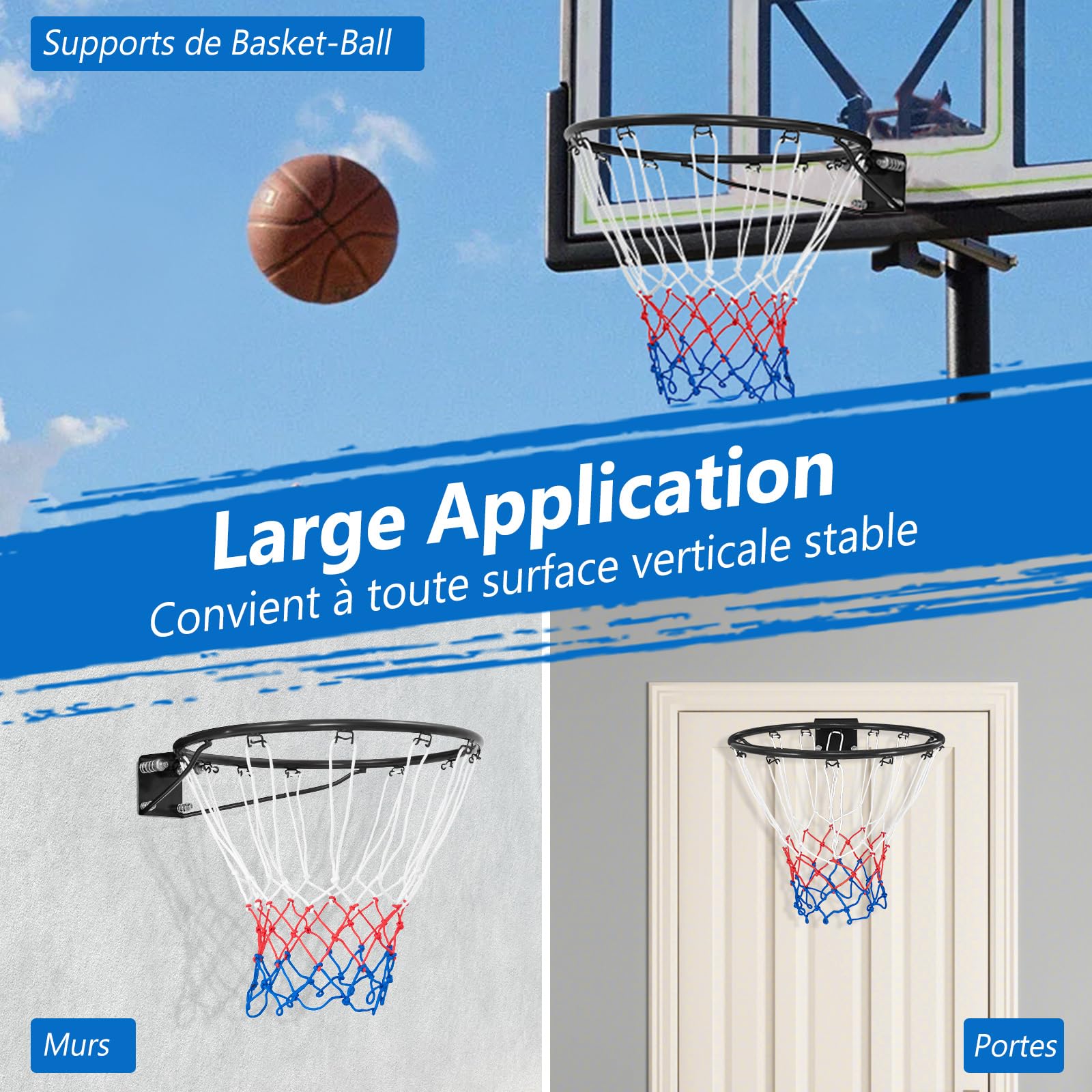 COSTWAY Panier de Basket Anneau Suspendu avec Filet Toutes Saisons, Jante de Basket-Ball Murale Remplacement Universelle pour Intérieur/Extérieur