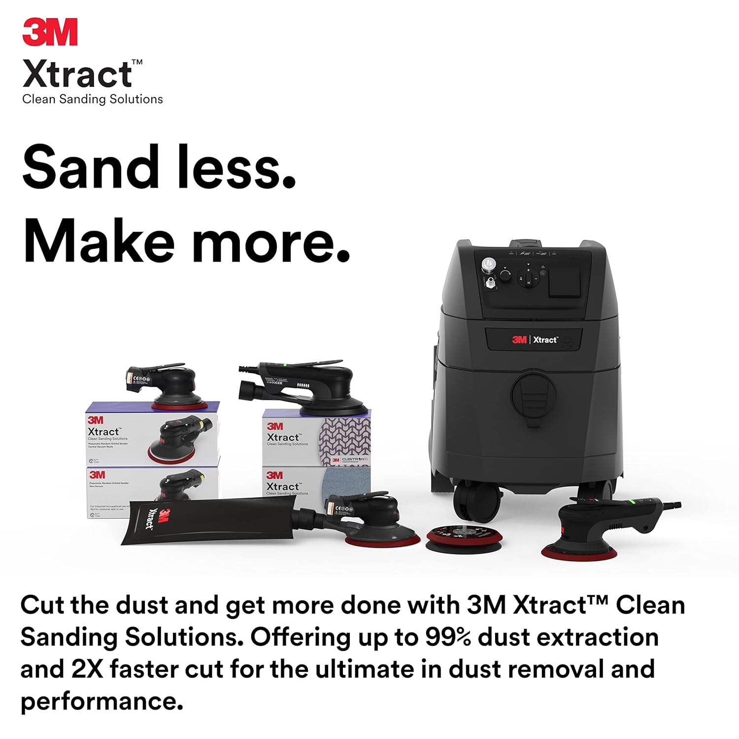 Infographic displaying key specifications of the 3M Xtract Portable Dust Extractor