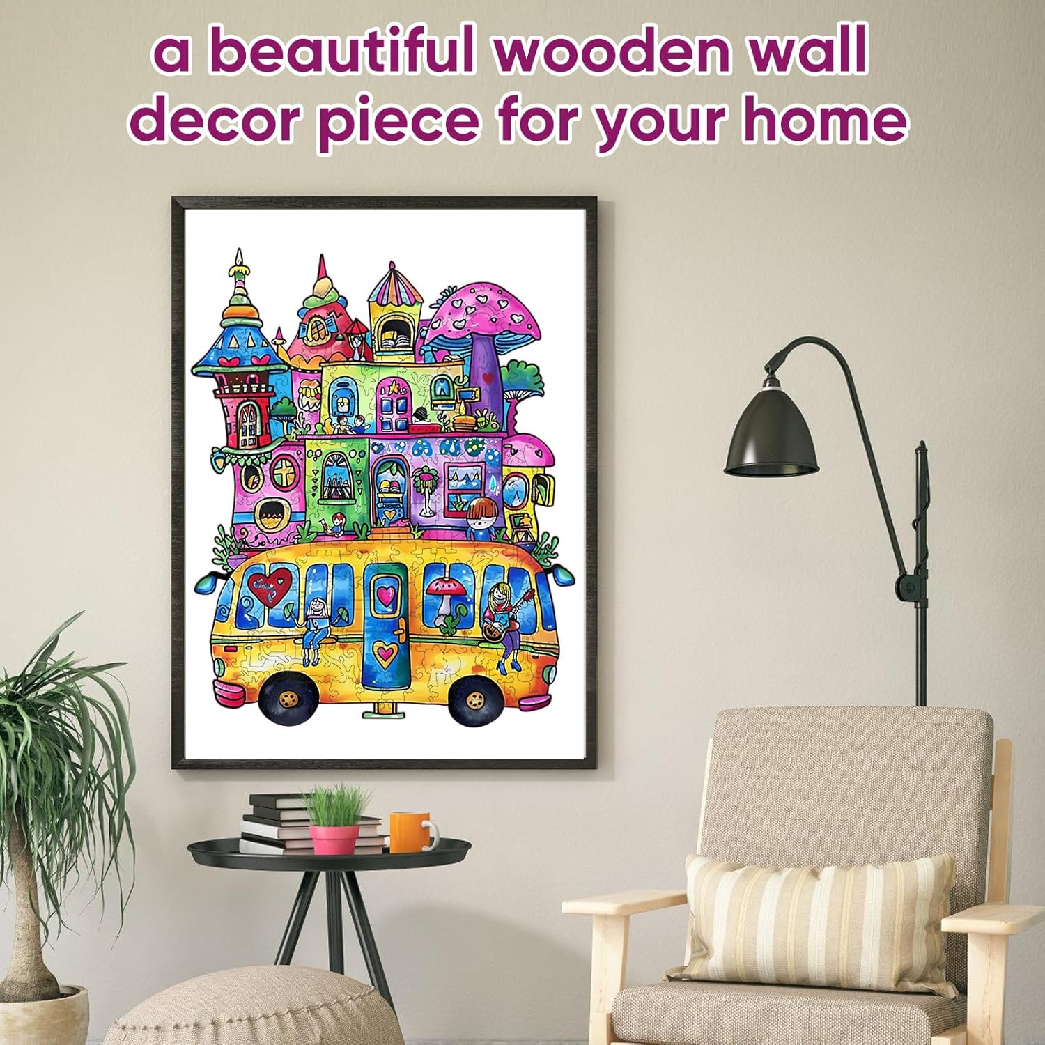Reouinty Wooden Puzzles for Adults, Mushroom Car 200 Pieces Jigsaw Puzzles, Unique Shape Animal Adult Puzzles, Irregular Puzzles Best Gift for Adults Family Game (9.1 x 13.1 in)