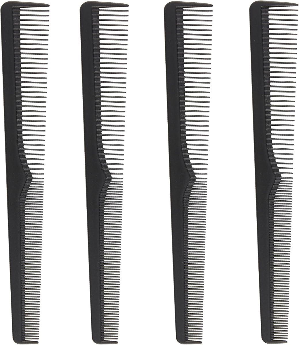 Peines de barbero de fibra de carbono - Paquete de 4 - Peine de barbero resistente al calor, 7,3 pulgadas | Ideal para uso doméstico y profesional, cónico.