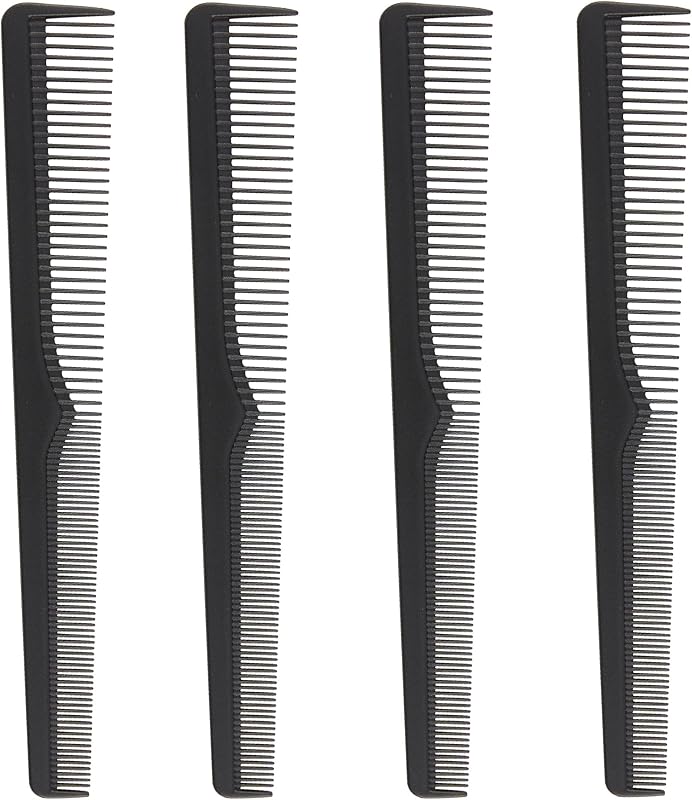 Peines de barbero de fibra de carbono - Paquete de 4 - Peine de barbero resistente al calor, 7,3 pulgadas | Ideal para uso doméstico y profesional, cónico.