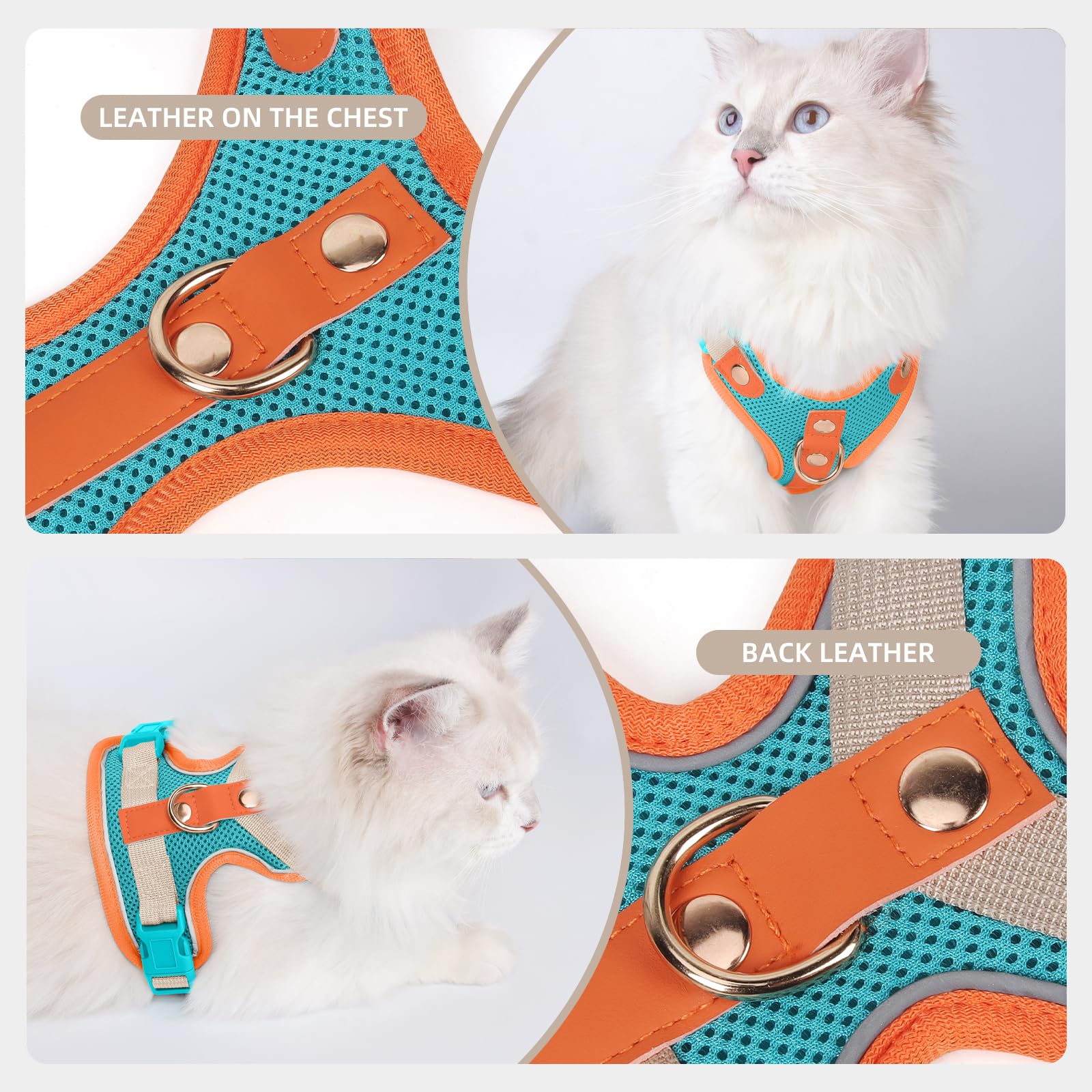 Muecleao Escape Proof Cat Harness and Leash Set, Premium Microfiber Leather Trim - Image 4