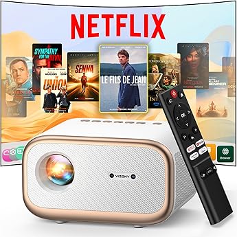[Auto Focus/Keystone]Projector 4K Support with WiFi Bluetooth, VIZONY 800ANSI Android TV Outdoor Projector, 4P4D/Zoom/PPT, Home Movie Projector with Netflix/Prime Apps Built-in, 8000+ Apps