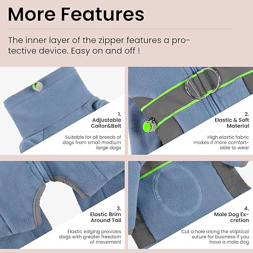 Miniatura 3 de MIGOHI Abrigo de cuerpo completo para perros pequeños, suéter de forro polar cálido para perro, pijama de cuello alto para clima frío, chaqueta de