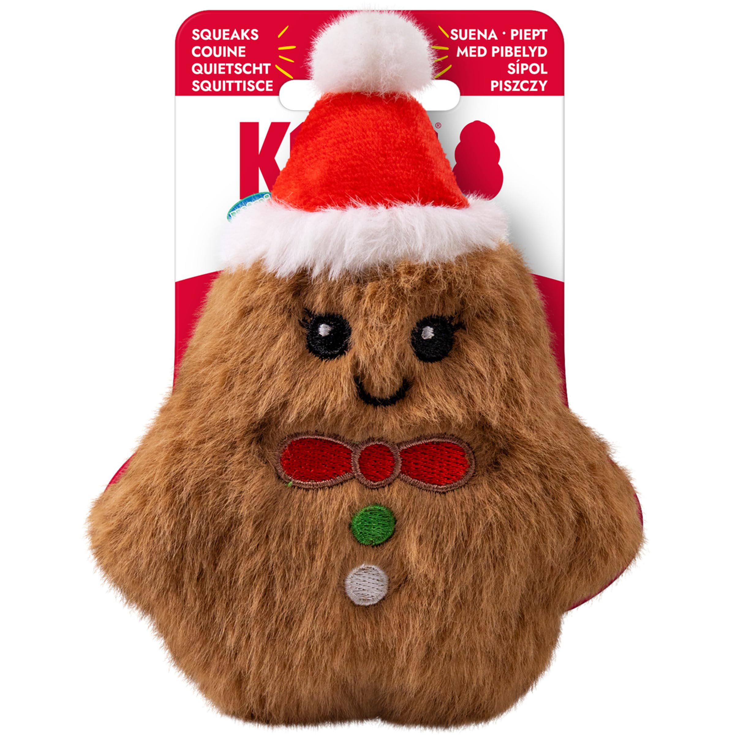 KONG Holiday Snuzzles Dog Toy – Plush Seasonal Characters, Full-Body Squeaker, Soft Holiday Cuddle Toy for Indoor Play (Gingerbread, Extra Small)