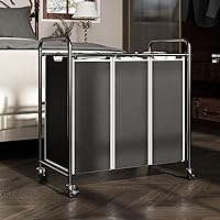 Vista 2 de ROMOON Clasificador de ropa resistente de 3 compartimentos, cesta con forro extraíble y ruedas, organizador que ahorra espacio para lavandería