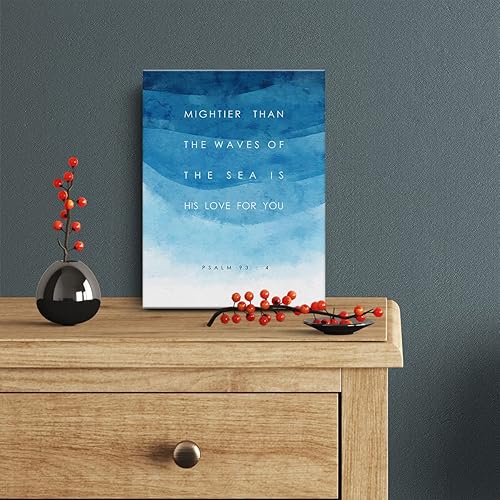 Miniatura 2 de Lienzo con versículo bíblico para decoración de pared con versículo bíblico más poderoso que las olas Salmo 934, pintura de pared, arte azul, 12 x