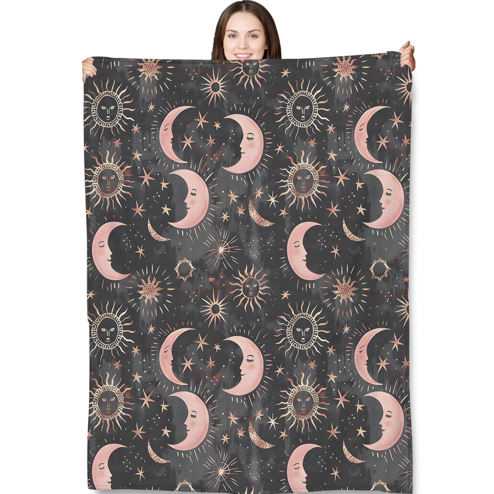 fifbird Flannel Fleece Blanket Celestial Moon and Sun for Adults Kids Mystical Night Sky Theme for Bedroom Couch Travel Home Decor Fuzzy Soft Cozy Warm Gifts Throw Bl Blankets