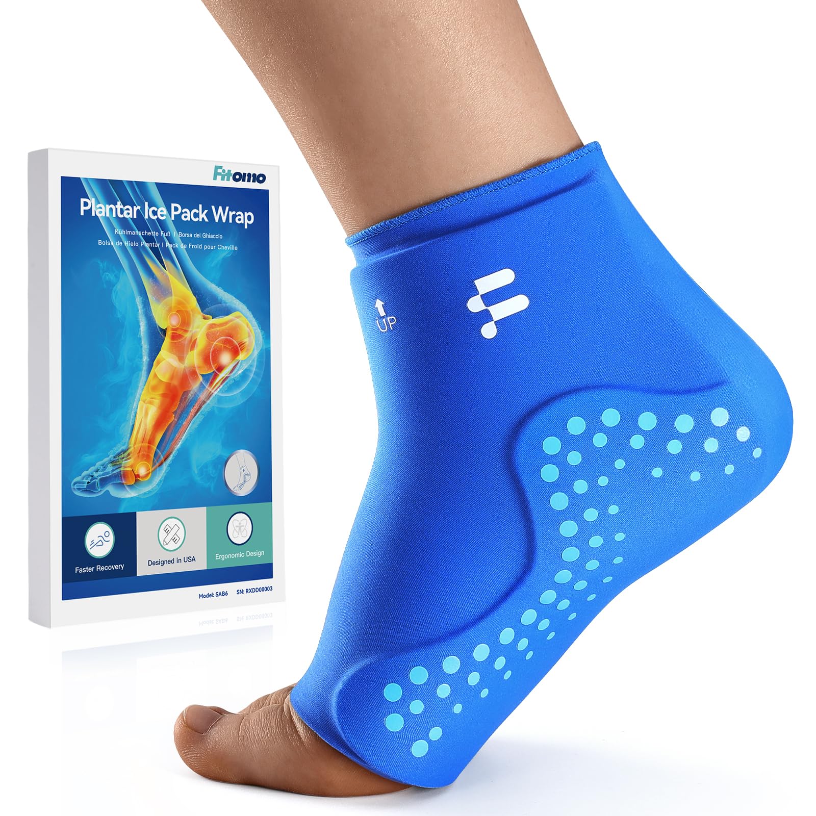 Fitomo Kühlmanschette Fuß Knöchel, Verlängerte Kühlbandage Fußgelenk Schmerzlinderung, Ergonomische Wiederverwendbare 30% länger Gel Kompresse für Kälte & Wärmetherapie, Verstauchungen, Bänderriss, XL