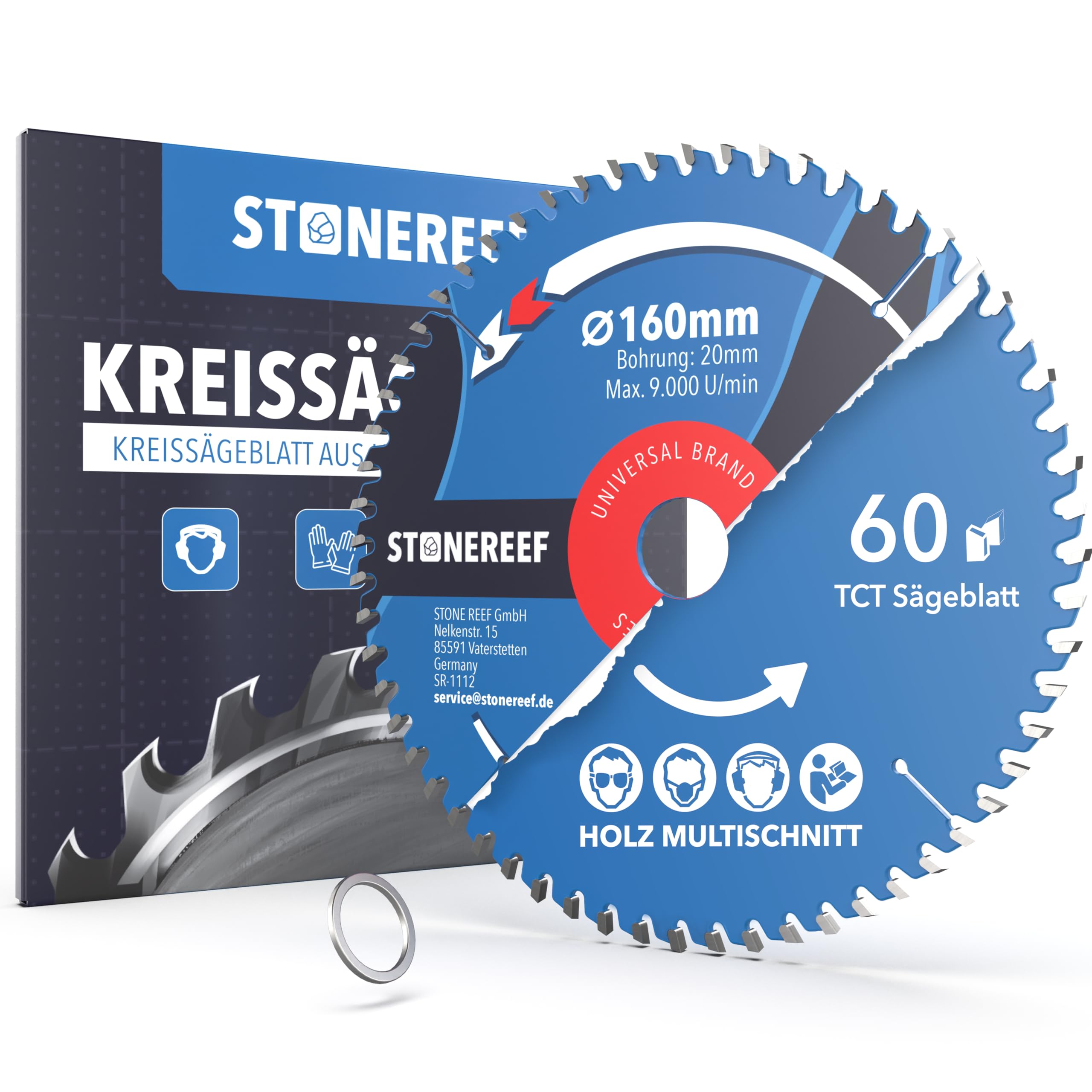 Sägeblatt 160x20 - Kreissägeblatt [inkl. Adapter auf Bohrung 20 &16mm], kompatibel mit Winkelschleifer von Bosch, Makita usw. - Sägeblatt Kreissäge Nagelfest - für Holz