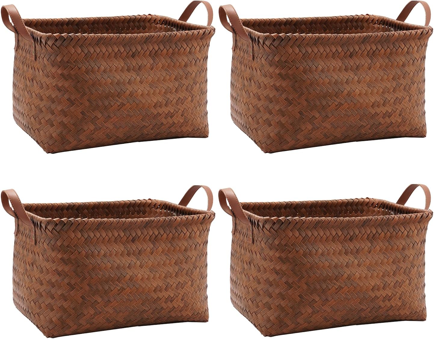 GIB Large Wicker Storage Baskets for Shelves Clothes Blankets Basket Woven Laundry Basket for Organizing, Decorative Rectangular Closet Organizers and Storage Bins with Handles, Brown, 4 Pack Brown Large