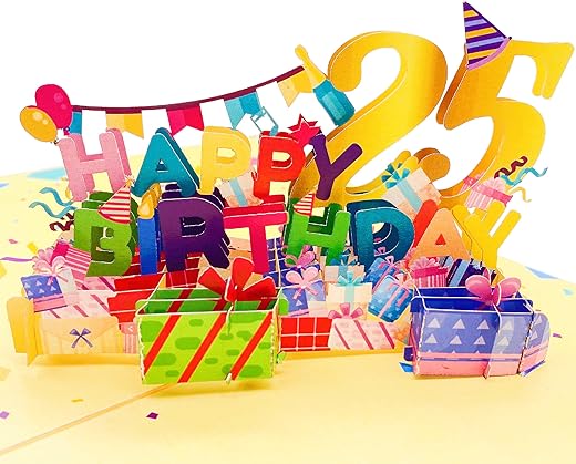 Liif Happy 25th 3D Greeting Pop Up Birthday Card, Happy 25th Birthday Card – For Boy, Girl, Son, Daughter | With Message Notes & Envelop | Large…