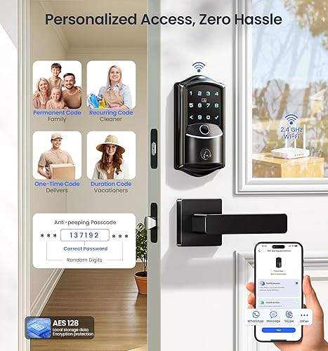 Miniatura 4 de Veise VE027-L Built-in WiFi Smart Door Lock with Lever Handle Set, Fingerprint keyless Entry Door Lock, App Remote Control, Electronic Digital