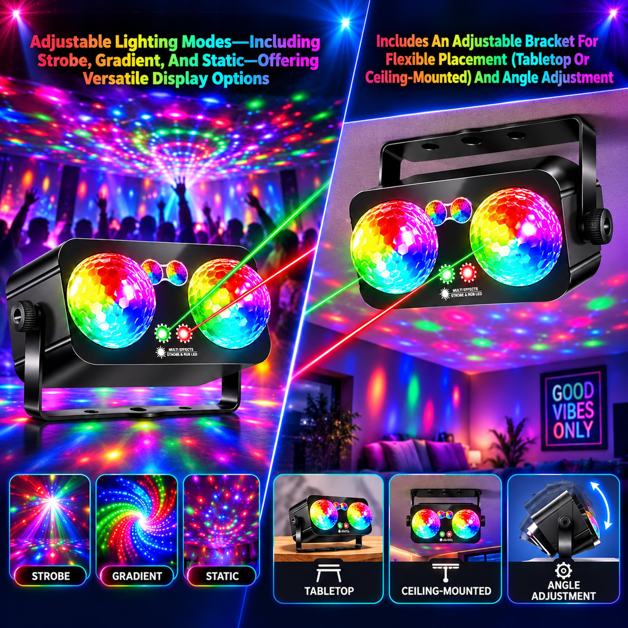 Luz de discoteca con bolas de discoteca duales, luces de fiesta