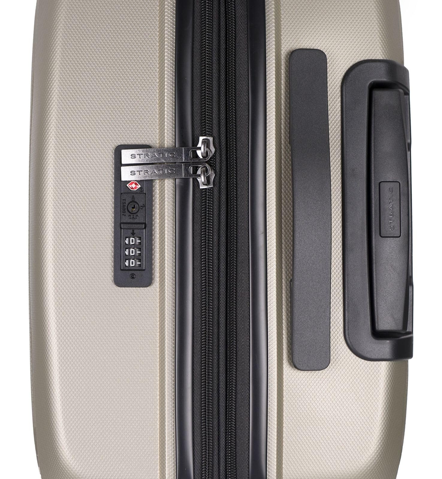 Stratic Bright+ Hartschalen-Koffer Trolley Koffer mittelgroß Reisekoffer, wasserabweisend, 4 Rollen, erweiterbar, TSA-Schloss (Größe M, Champagne)