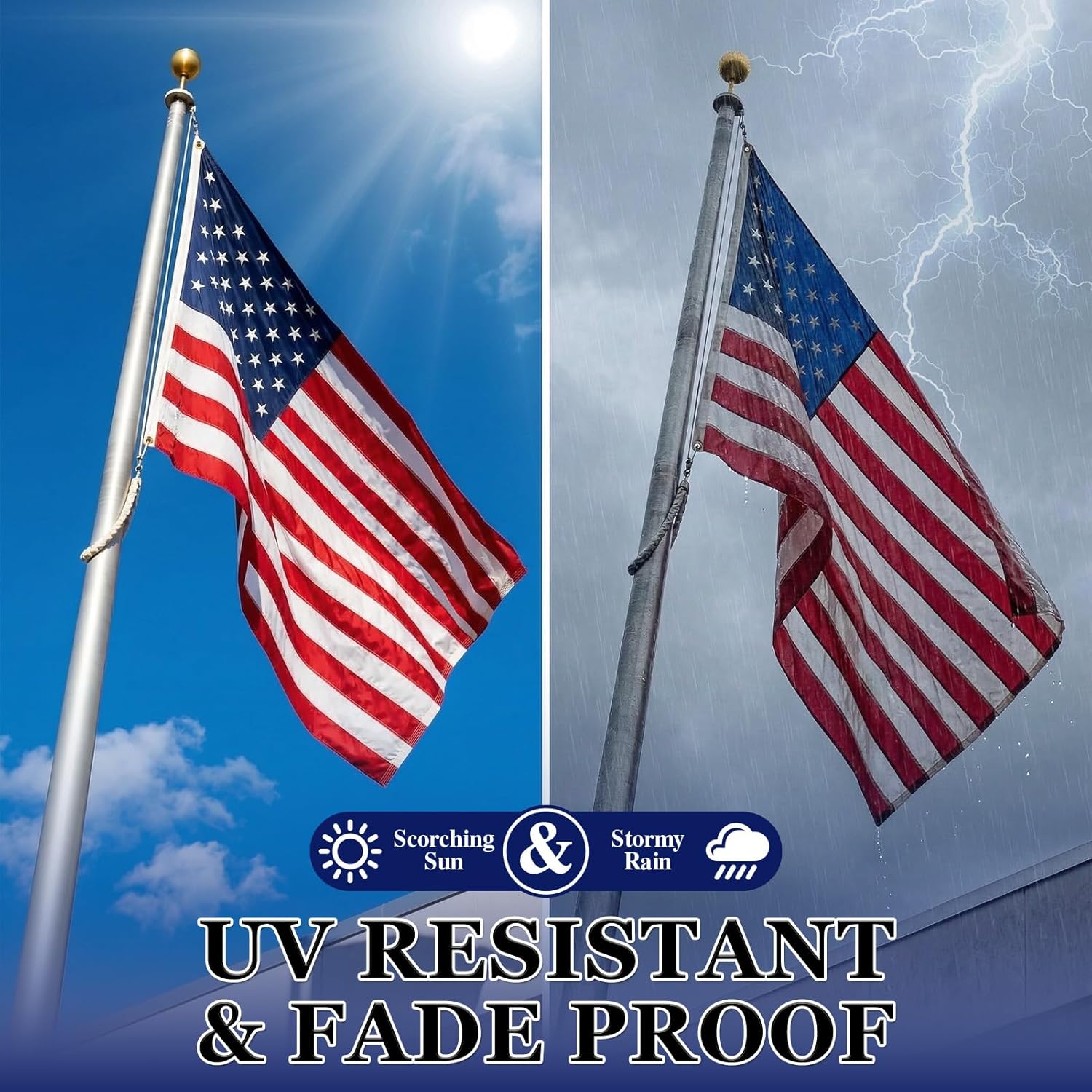 2 Pack American Flag 3x5 Ft TearProof Series for Outdoors, Heavy Duty Durable Thicken Oxford US Flag with Luxury Embroidered Stars Sewn Stripes Brass Grommets - High Wind USA Outside