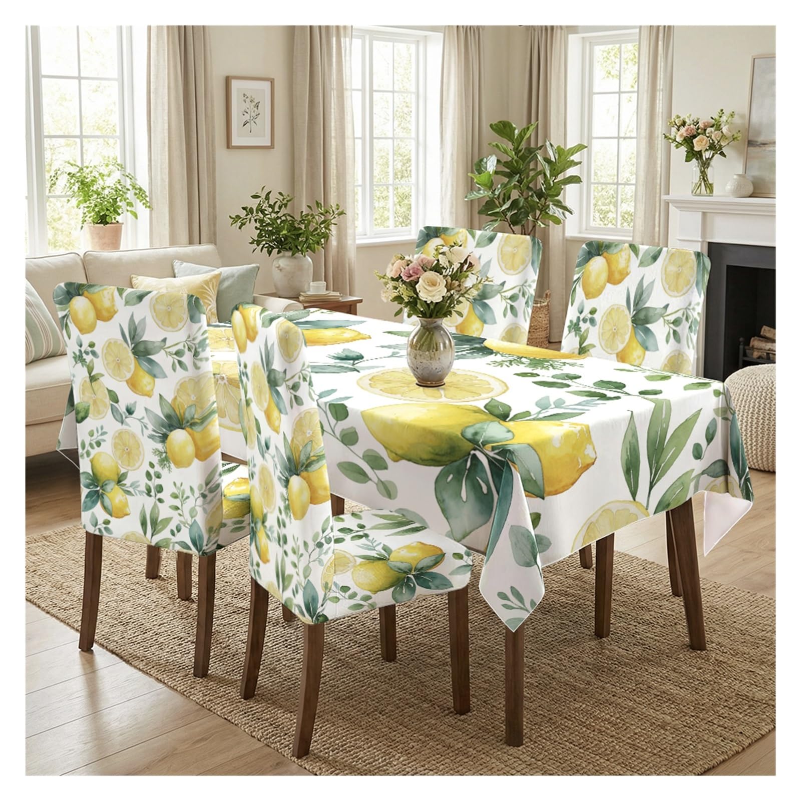 Ensemble nappe de table citron aquarelle et ses housses premium