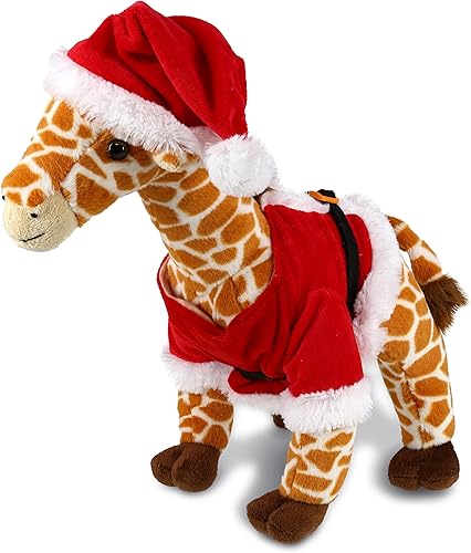 DolliBu Juguete de peluche de jirafa salvaje de Papá Noel, súper suave, disfraz de animal salvaje con traje de Papá Noel rojo, lindo regalo de vida
