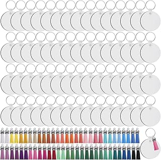 Duufin 240 Pieces Sublimation Keychain Blanks Round Heat Transfer Keychain Tassels with Key Rings MDF Sublimation Blanks Double-Side Printed Keychain Set for DIY Keychain and Craft