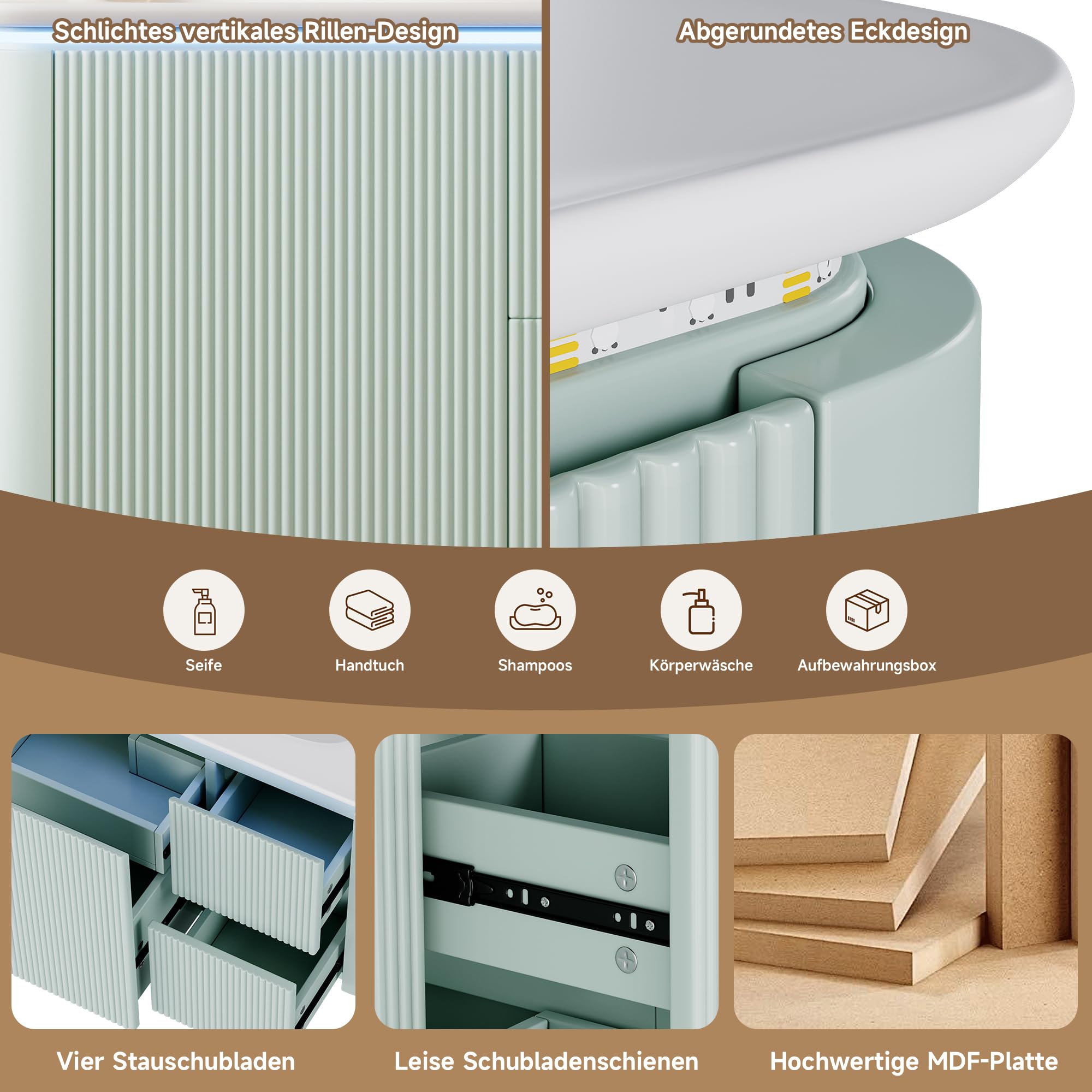 80,5 × 47,5 × 51 cm, armario de lavabo colgante de pared, completamente lacado, estructura vertical, lámpara LED con sensor de movimiento de radar, cajones silenciosos, lavabo de una pieza