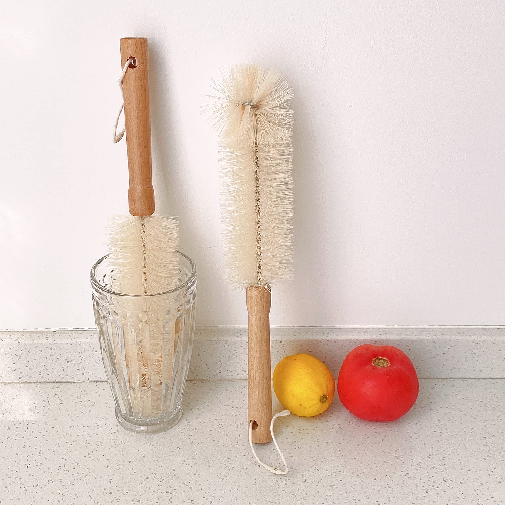 UPTALY Brosse à Biberon 38 Cm Longue Avec Poils Coudés Et Manche En Bois De Hêtre - Brosse De Nettoyage Pliable Cuisine