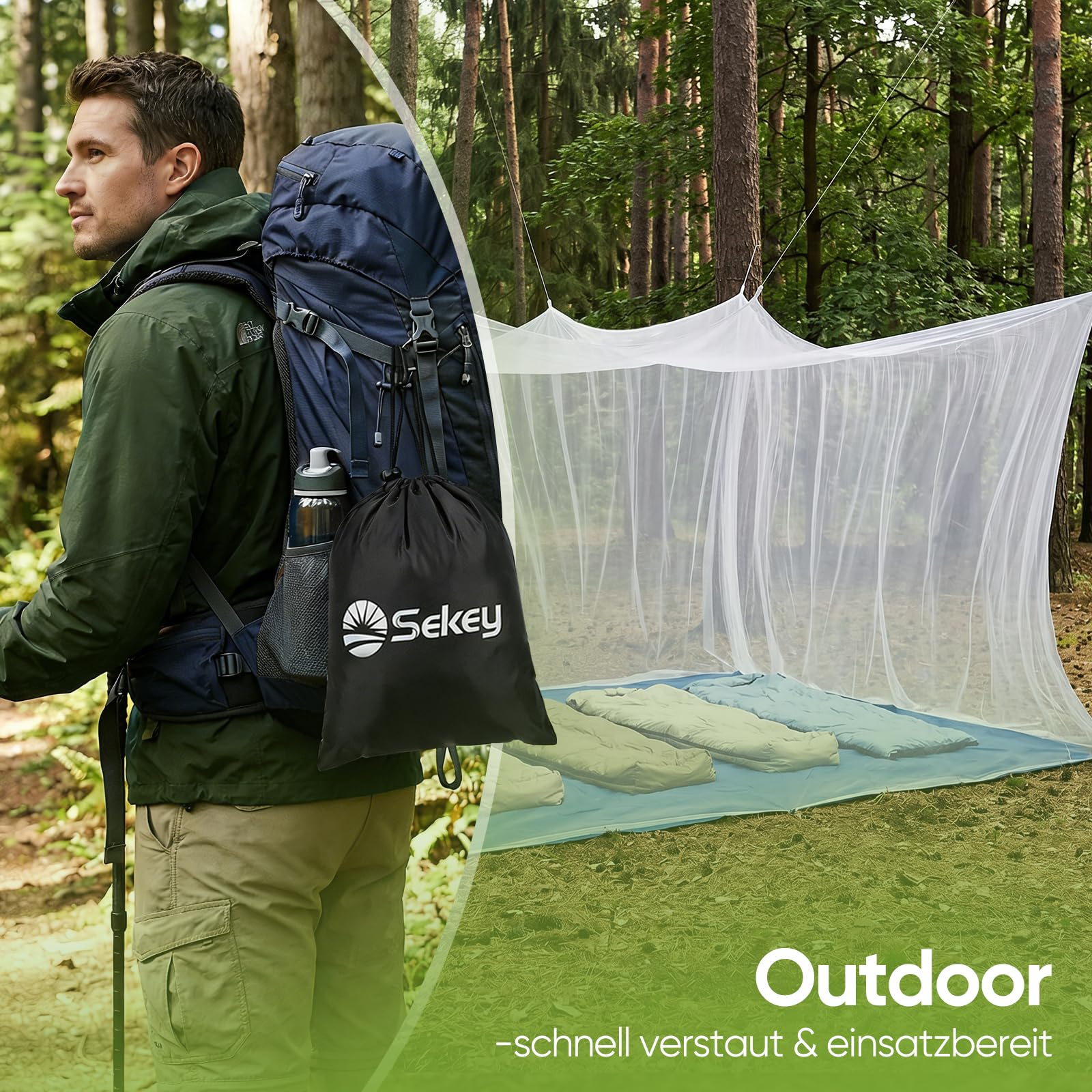 Sekey XXL Zanzariera da Viaggio, Zanzariera Matrimoniale 300 x 500 x 250 cm, Tenda da Campeggio Portatile Chiusa 220 Maglie, Protezione Dagli Insetti per Uso Esterno, Terrazza, Gazebo, Bianco