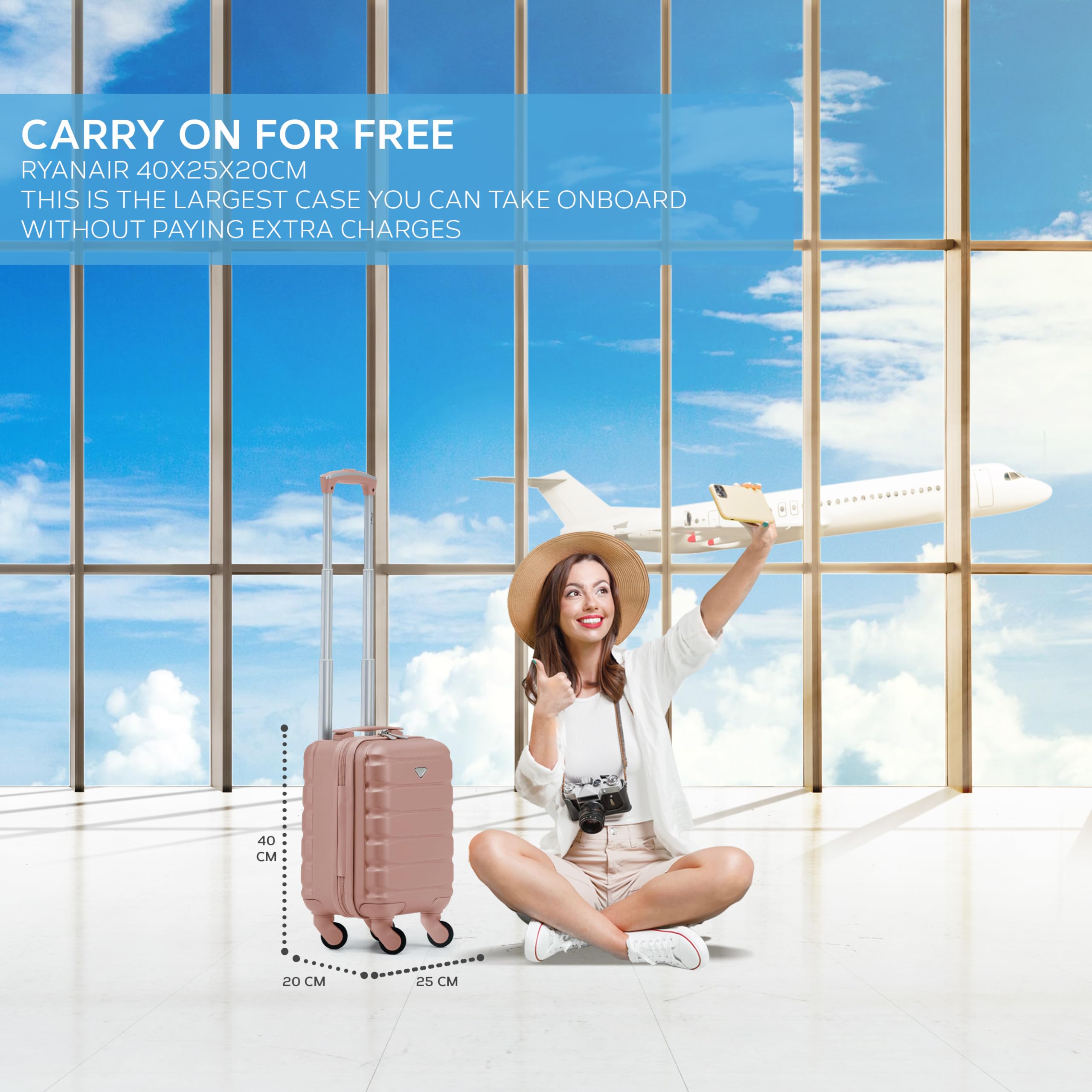 Flight Knight Childrens Lightweight 4 Wheel Hard Case Suitcase - Approved with No Extra Charges for easyJet, Ryanair and Many More - Kids Cabin Carry On Hand Luggage 40x20x25cm